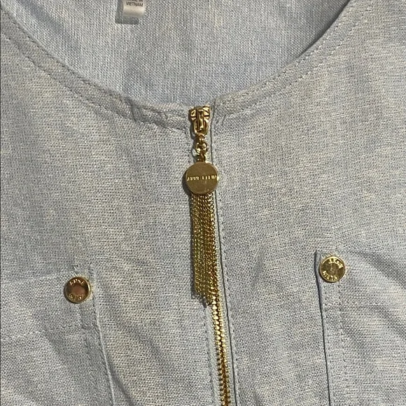 Anne Klein blue linen blend tunic top shirt blouse size LARGE - Picture 5 of 13
